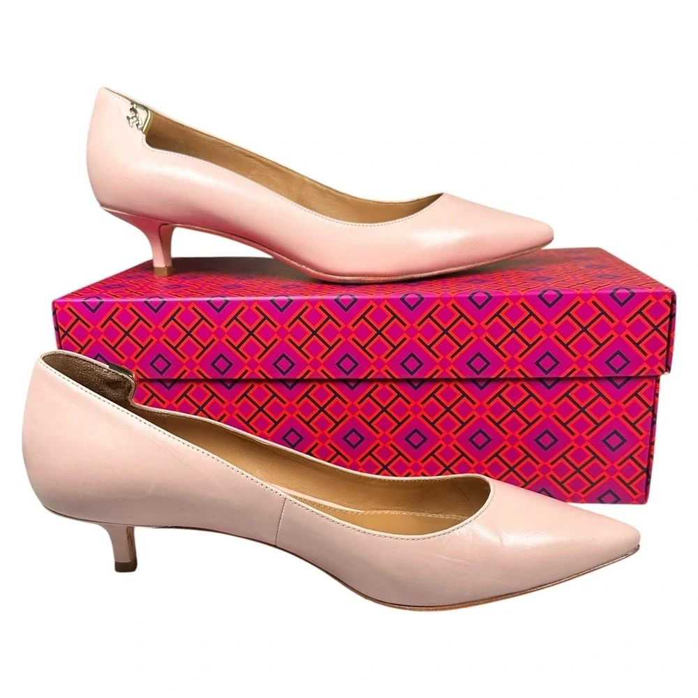 Tory Burch W 8.5 Elizabeth Kitten Pump Nude Blush Sea Shell Pink Pointed Leather